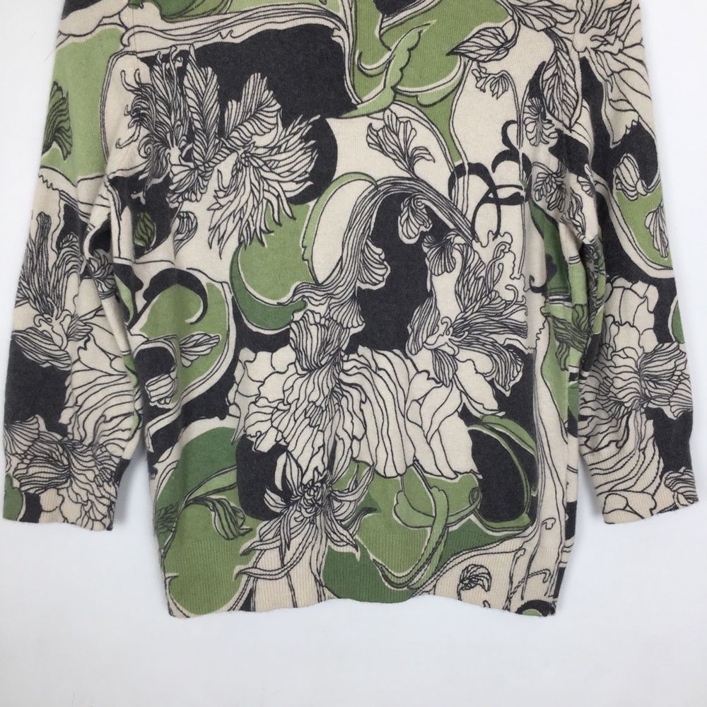 Ann Taylor Lambswool Angora Blend Cardigan Sweater Green Floral Women’s Size LP - Picture 9 of 11